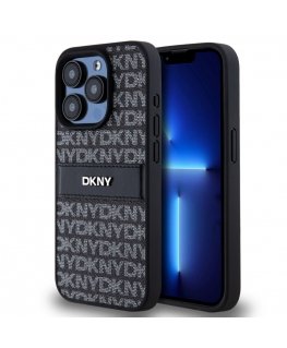 DKNY PU Leather Repeat Pattern Tonal Stripe Case for iPhone 15 P