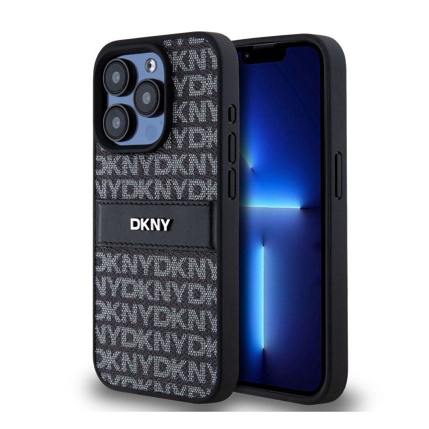 DKNY PU Leather Repeat Pattern Tonal Stripe Case for iPhone 15 P
