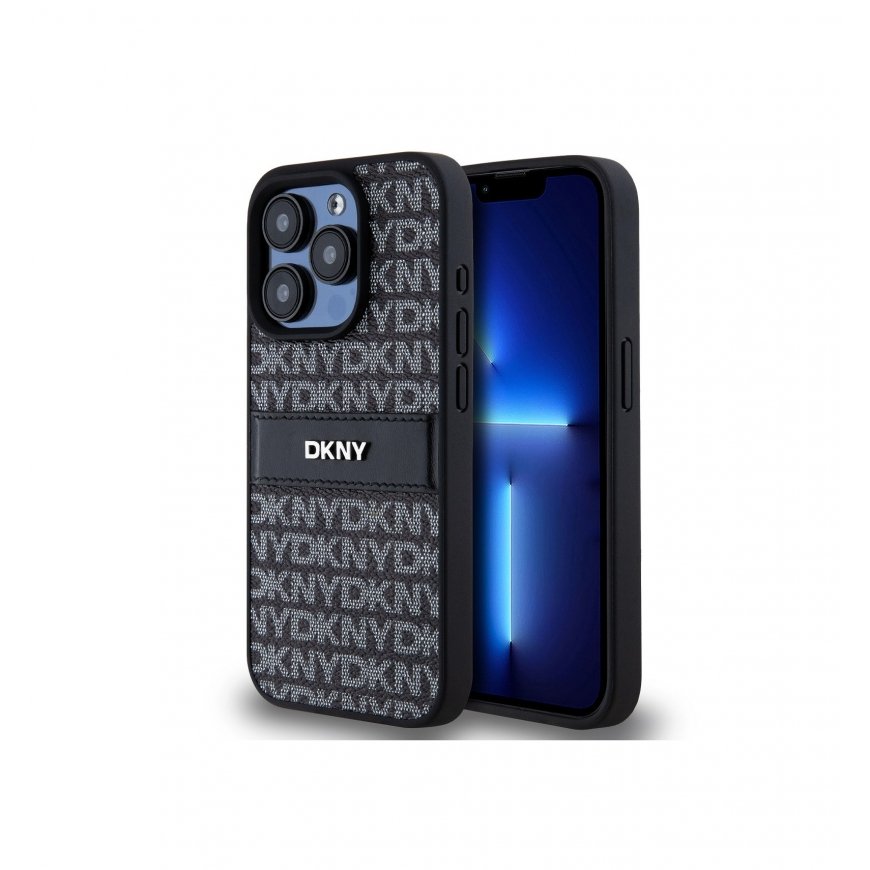 DKNY PU Leather Repeat Pattern Tonal Stripe Case for iPhone 15 P – 2