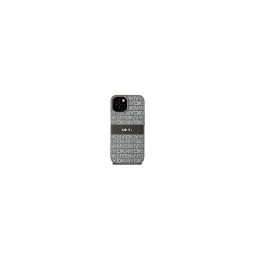 DKNY PU Leather Repeat Pattern Tonal Stripe Case for iPhone 15 P