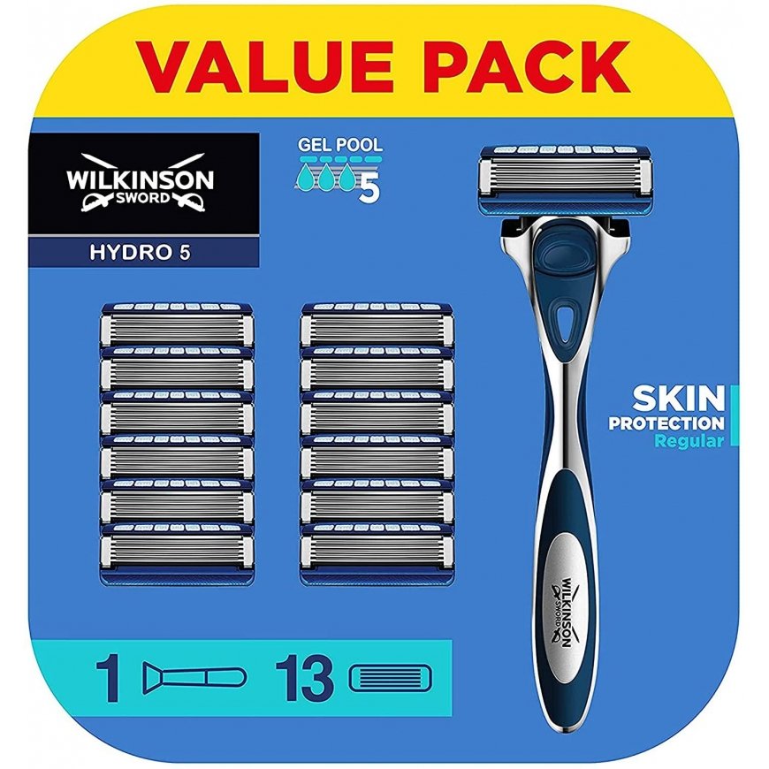 Wilkinson „Hydro 5 Skin Protection“ Įprastas skustuvas su keičiamais peiliukais vyrams 1vnt + papildymas 13vnt.