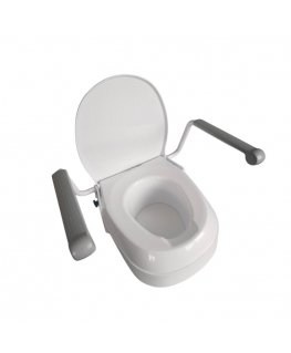 Raising toilet seat with handrails