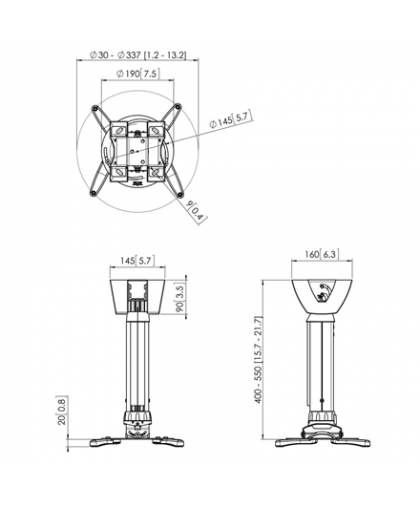 Vogels Projector Ceiling mount, PPC1540W, Maximum weight – 2