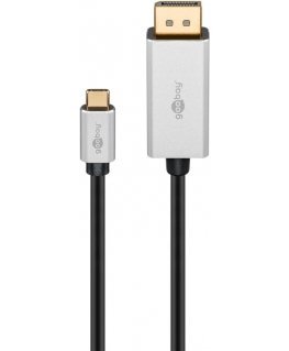 Goobay 60176 video kabeļu aksesuārs 2 m USB Veids-C DisplayPort Melns, Sudrabs