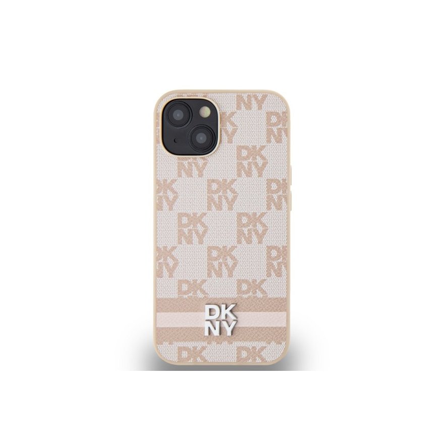 DKNY PU Leather Checkered Pattern and Stripe Case for iPhone 15