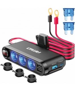 Rozdzielacz rozgałęźnik trójnik zapalniczki + woltmierz kroviklis usb usb-c 12v 24v amio-03782