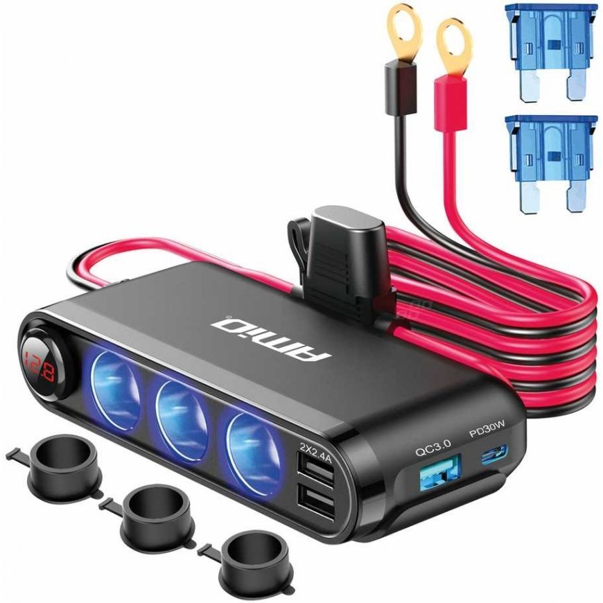 Rozdzielacz rozgałęźnik trójnik zapalniczki + woltmierz kroviklis usb usb-c 12v 24v amio-03782
