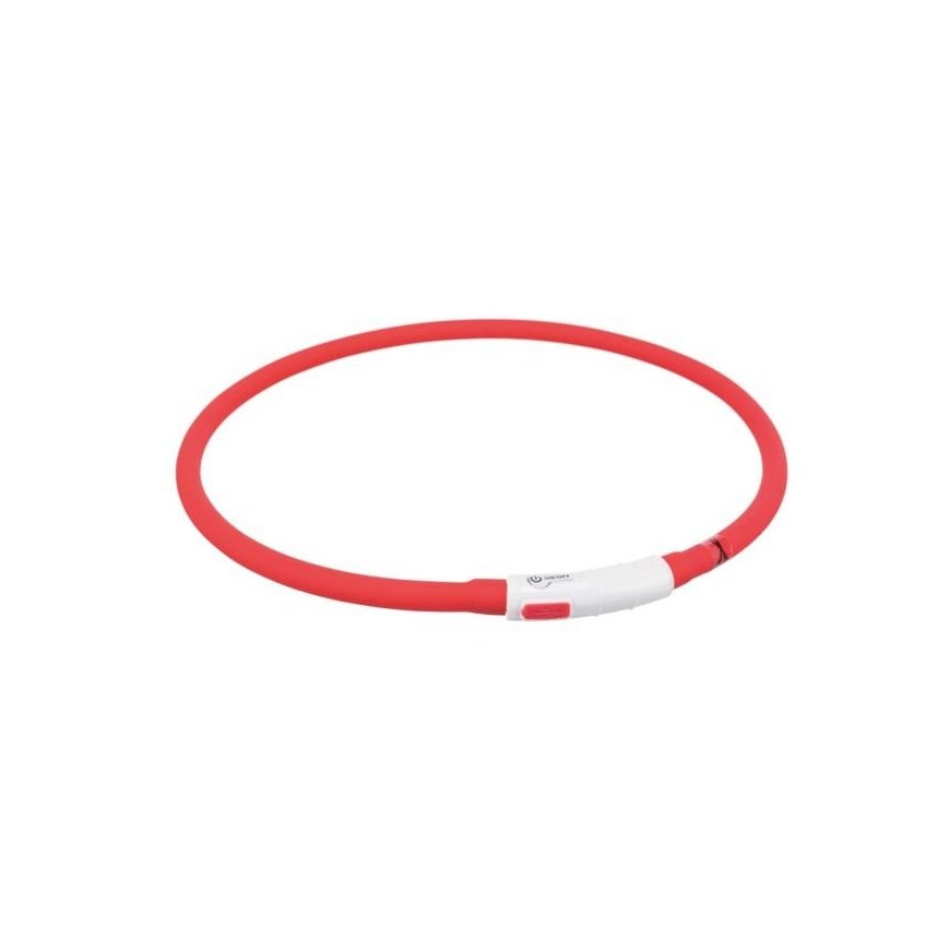 TRIXIE LED collar USB, silicone, XS-XL 70cm/10mm, red