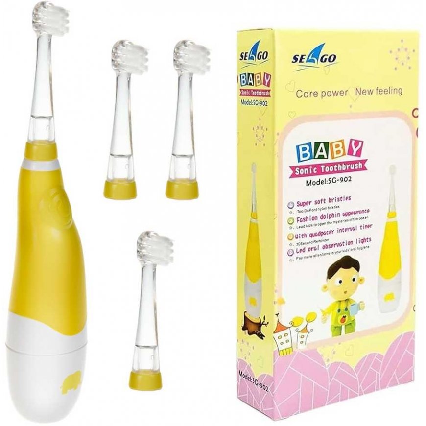 SEAGO children's sonic toothbrush, Yellow, 1xAAA 1.5V (not included), 4 tips, SG-902 Yellow