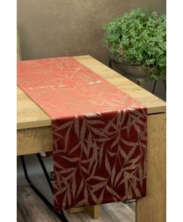 Eurofirany BLINK / 15 Velvet table runner with delicate light golden branch motif, 35X180 cm, color: brick