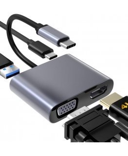 iLike HD5 4in1 Konverteris USB-C uz Hdmi 4K 30Hz / VGA monitors