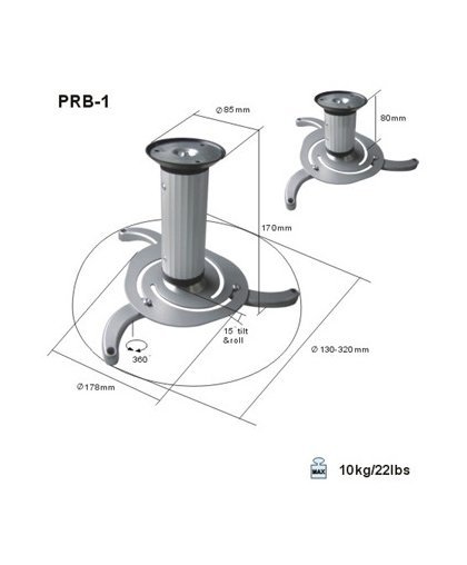 Mozi PRB-1 Projector Ceiling Mount, 80 and 170mm Stem – 2