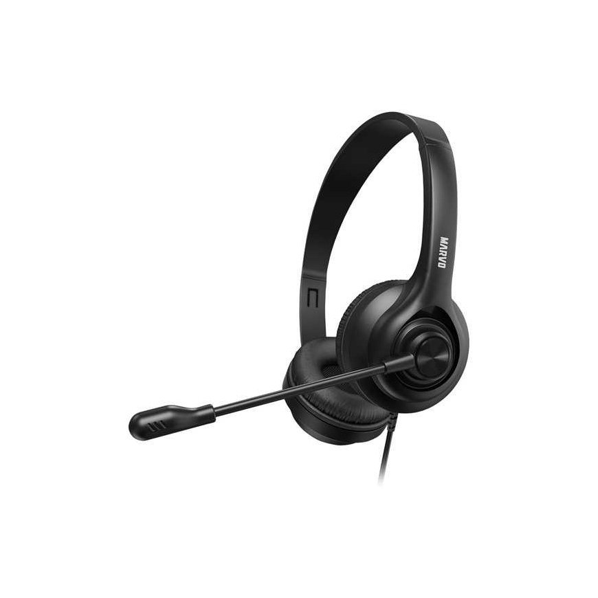Marvo HP1001, headphones with microphone, volume control, black, 2 x 3.5 mm Jack