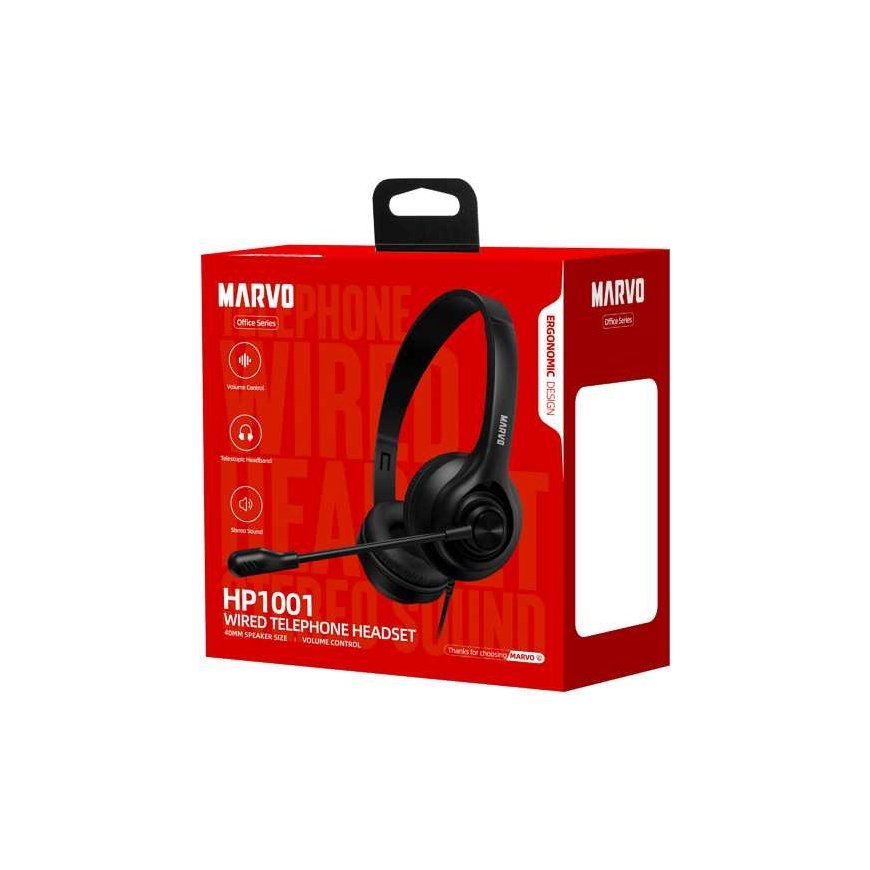 Marvo HP1001, headphones with microphone, volume control, black, 2 x 3.5 mm Jack – 3