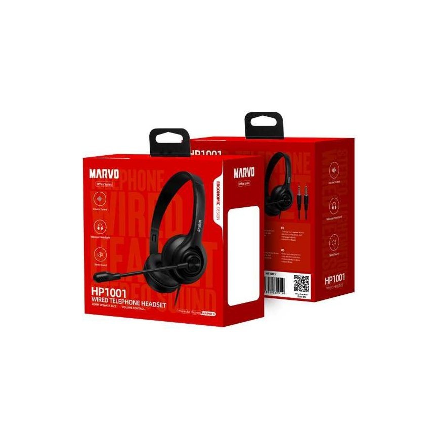 Marvo HP1001, headphones with microphone, volume control, black, 2 x 3.5 mm Jack – 4