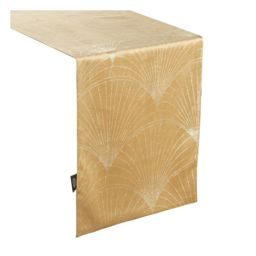 Eurofirany BLINK / 14 Velvet table runner with a large art deco fan pattern, 35X180 cm, color: gold – 4