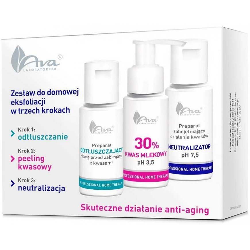 Ava Laboratorium Professional home therapy kit for three-step home exfoliation with lactic acid