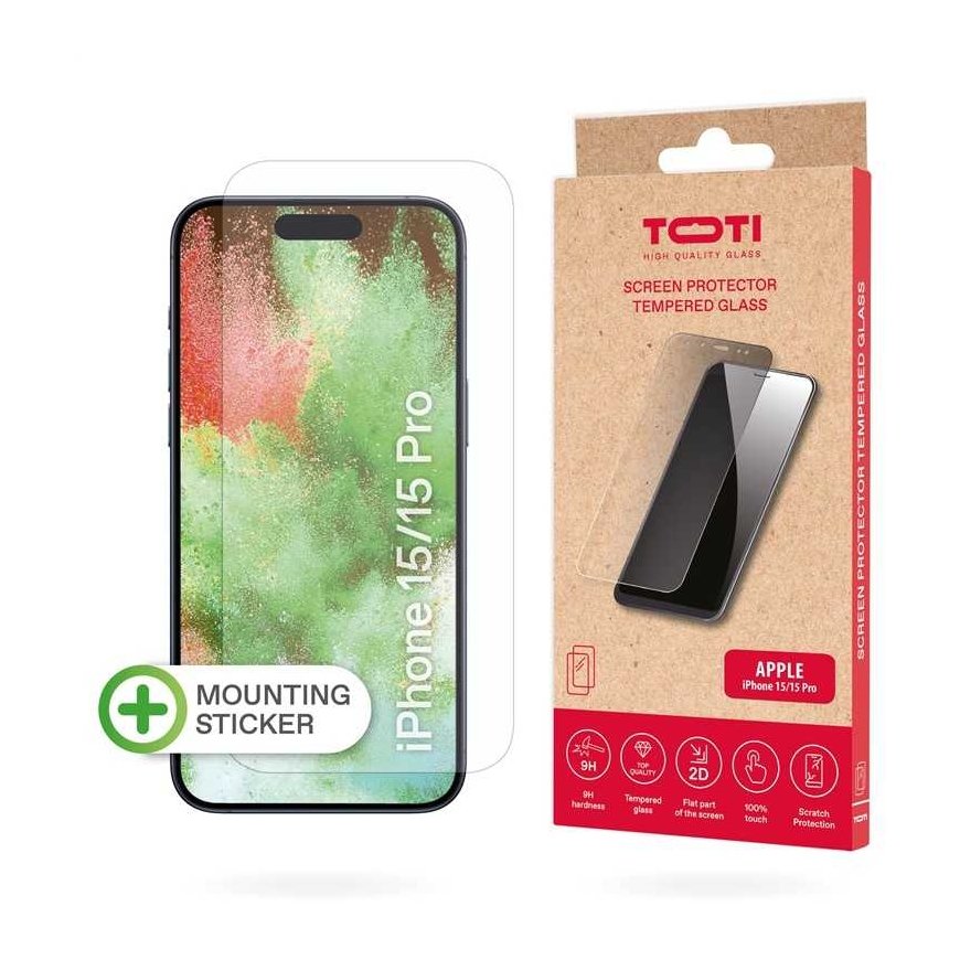 Toti TEMPERED glass 2D screen protector full cover for iPhone 15/15 Pro Transparent (Transparent) – 2