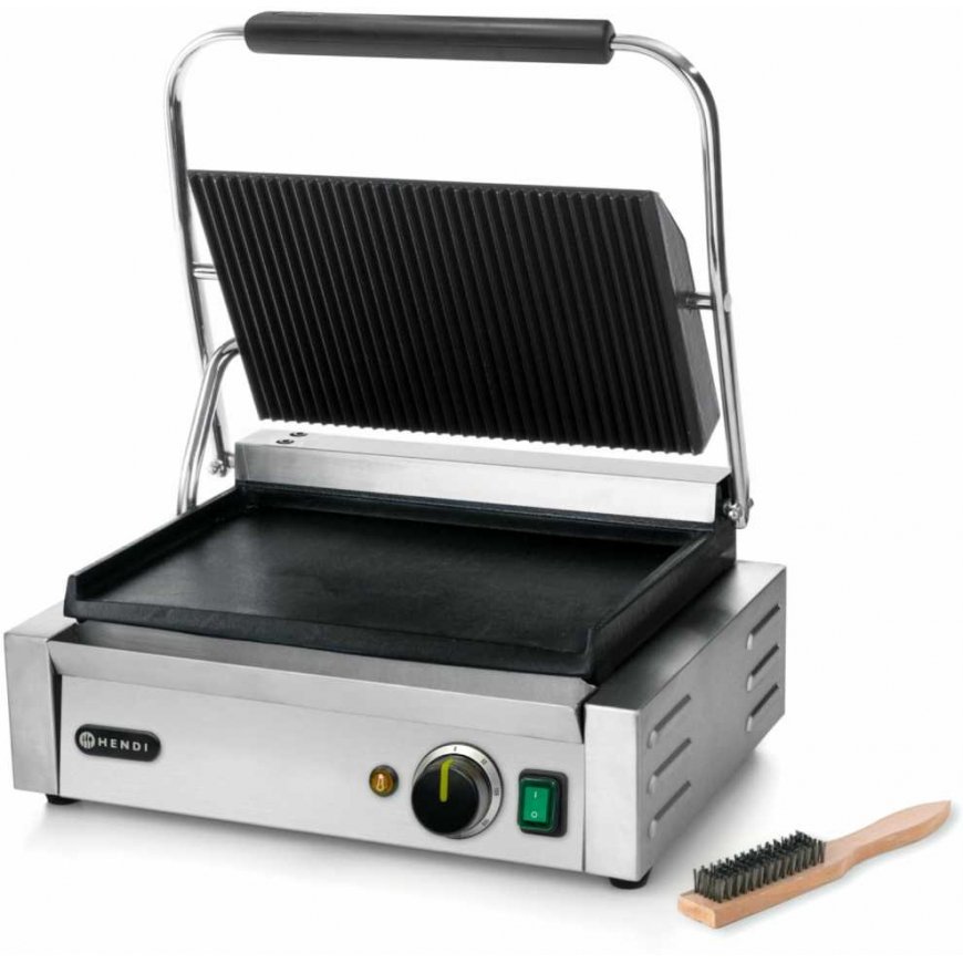 Kontaktinės PANINI kontaktinės grotelės, griovelis viršuje, lygus dugnas, 2200W - Hendi 263662