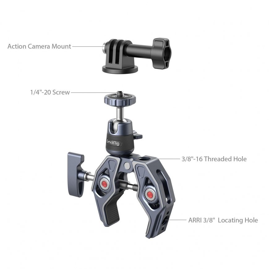 SMALLRIG 4102 SUPER CLAMP WITH 360 BALLHEAD MOUNT FOR ACTION CAMERAS – 3