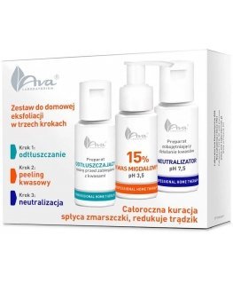 Ava Laboratorium Professional home therapy kit for three-step home exfoliation with mandelic acid