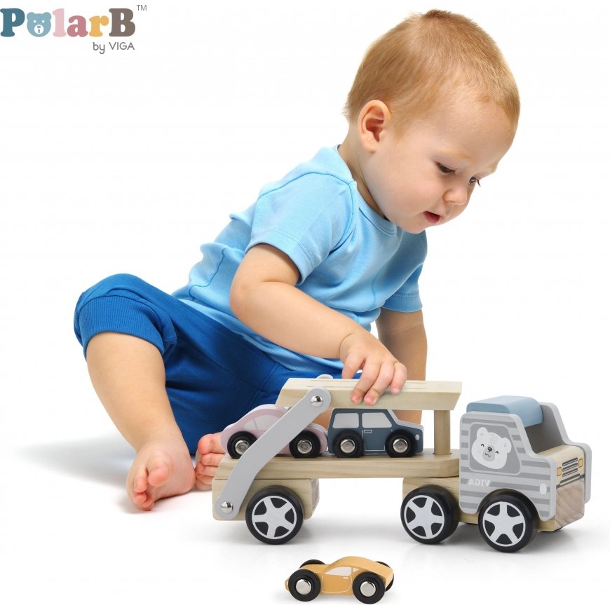 VIGA Wooden tractor with cars "