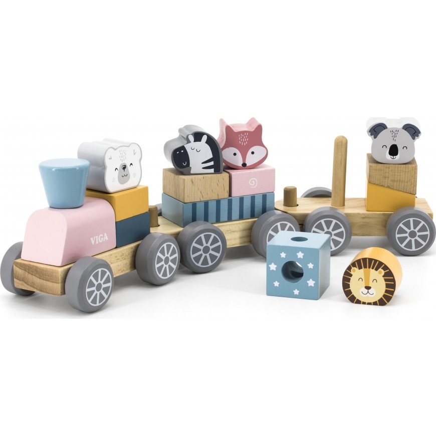 VIGA Toy wooden train with animals