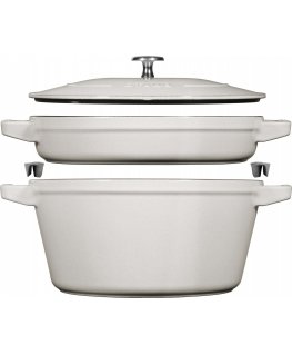 Set of 2 naczyń żeliwnych with lid Staub - 24 cm, White truffle