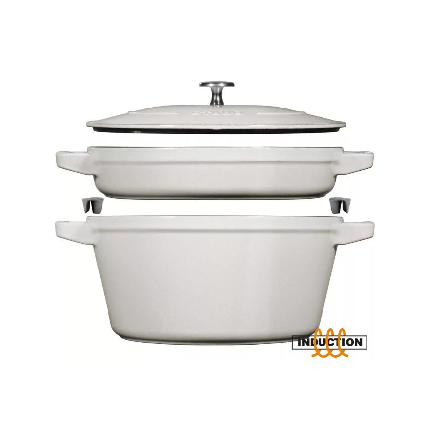 Set of 2 naczyń żeliwnych with lid Staub - 24 cm, White truffle – 2