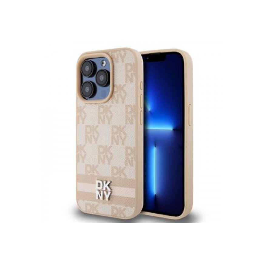 DKNY PU Leather Checkered Pattern and Stripe Case for iPhone 15 – 2