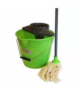 Round bucket 12L with push handle, metal handle and mop set