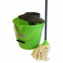 Round bucket 12L with push handle, metal handle and mop set Round bucket 12L with push handle, metal handle and mop set