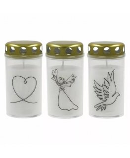 Grave candle with cap 5,6x11,5cm, burning time ~40h, white with