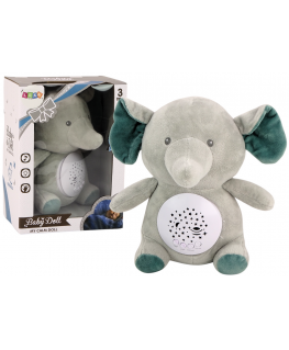 Lean Toys Teddy Bear Elephant Sleeping Melodies Light Star Projektorius Gray