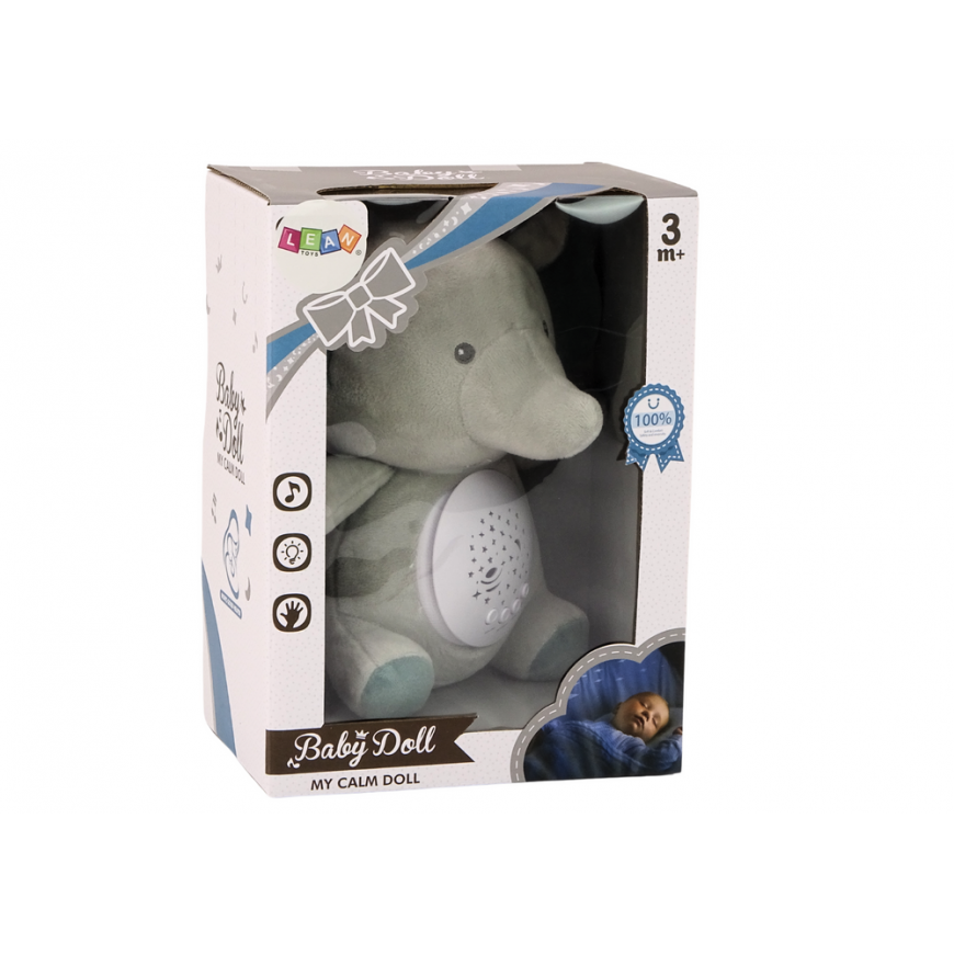 Lean Toys Teddy Bear Elephant Sleeping Melodies Light Star Projektorius Gray – 3