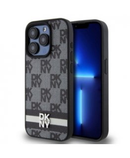 DKNY PU Leather Checkered Pattern and Stripe Case for iPhone 15