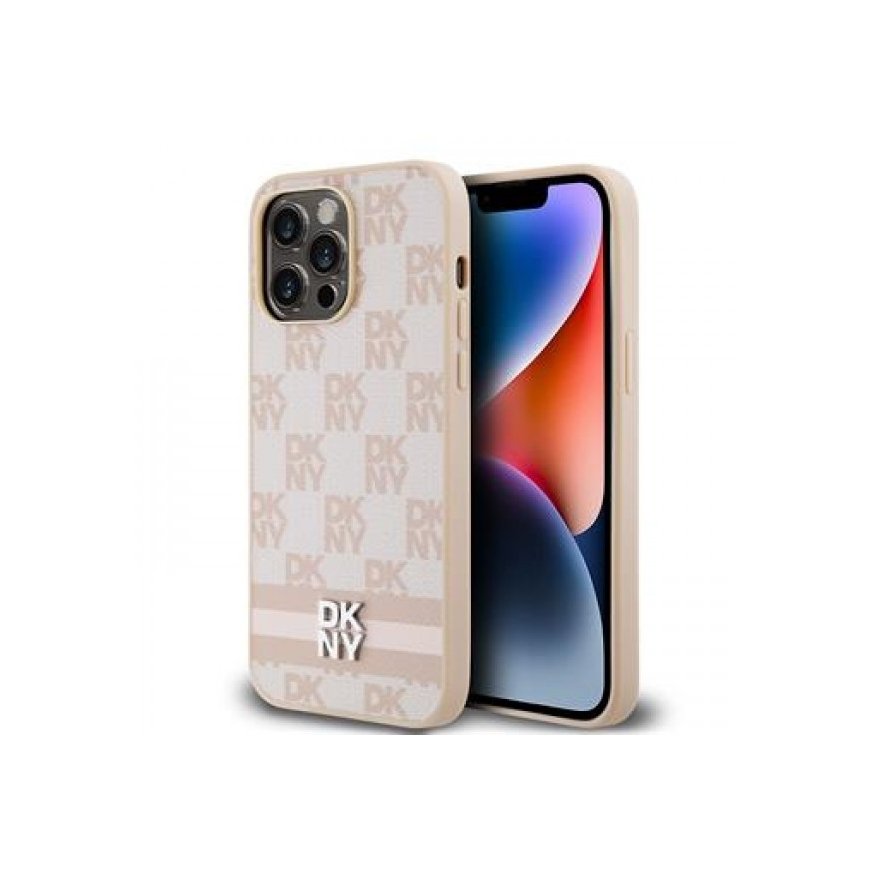 DKNY PU Leather Checkered Pattern and Stripe Case for iPhone 15 – 2