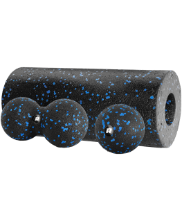 Set of wałek do masażu, roller, ball, duoball, 3 elements, color black-blue, material EPP, REBEL ACTIVE