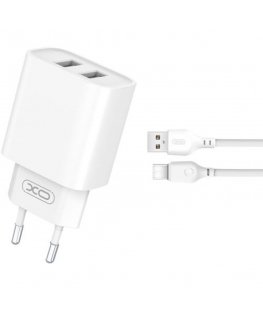 XO CE02C USB charger 2xUSB 2.1A + Type-C cable 1m