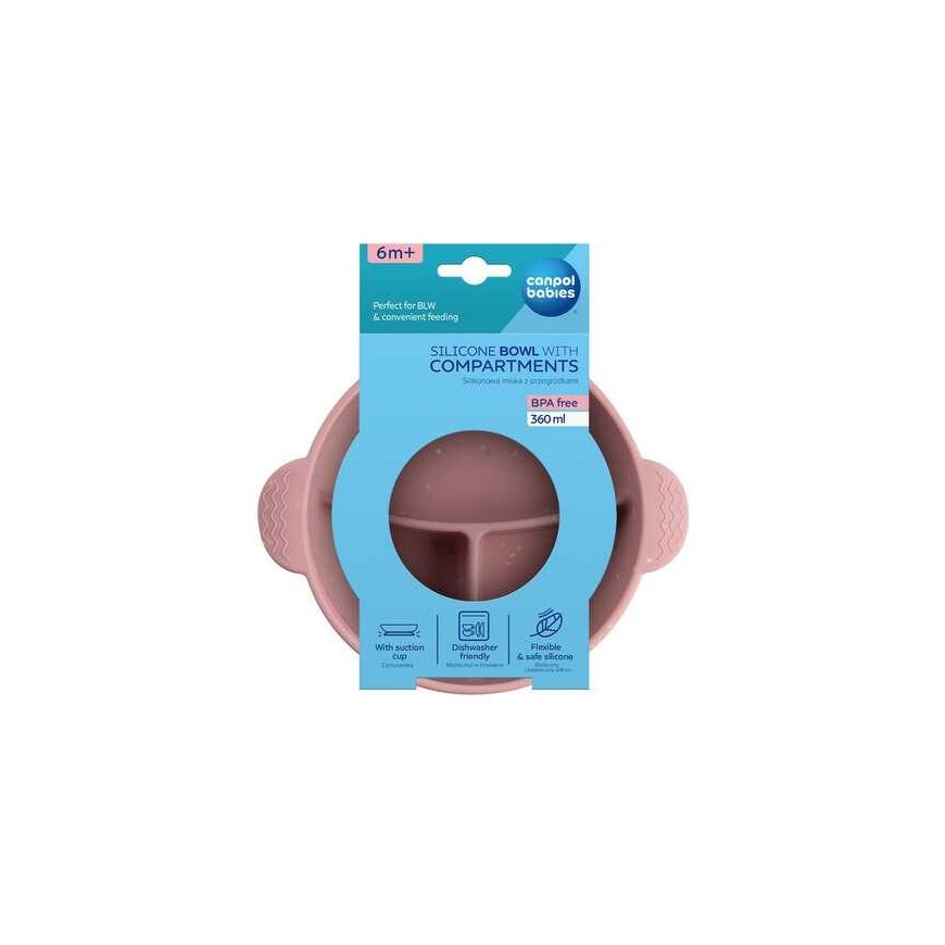 CANPOL BABIES silicone non-slip bowl DOTS, 3 compartments, 360 ml, 51/403_pink