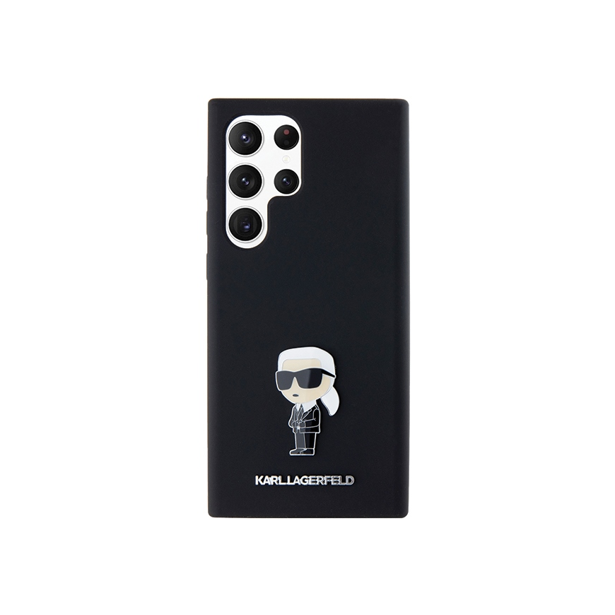 Dėklas Karl Lagerfeld KLHCS23LSMHKNPK S23 Ultra S918 juoda/juodas Silicone Ikonik Metal Pin – 3