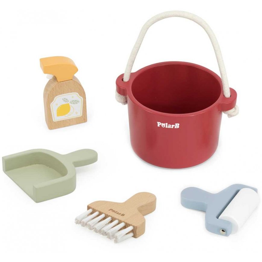 Viga Toys VIGA PolarB Drewniany Rinkinys Do Sprzątania Wiaderko Zmiotka Priedai