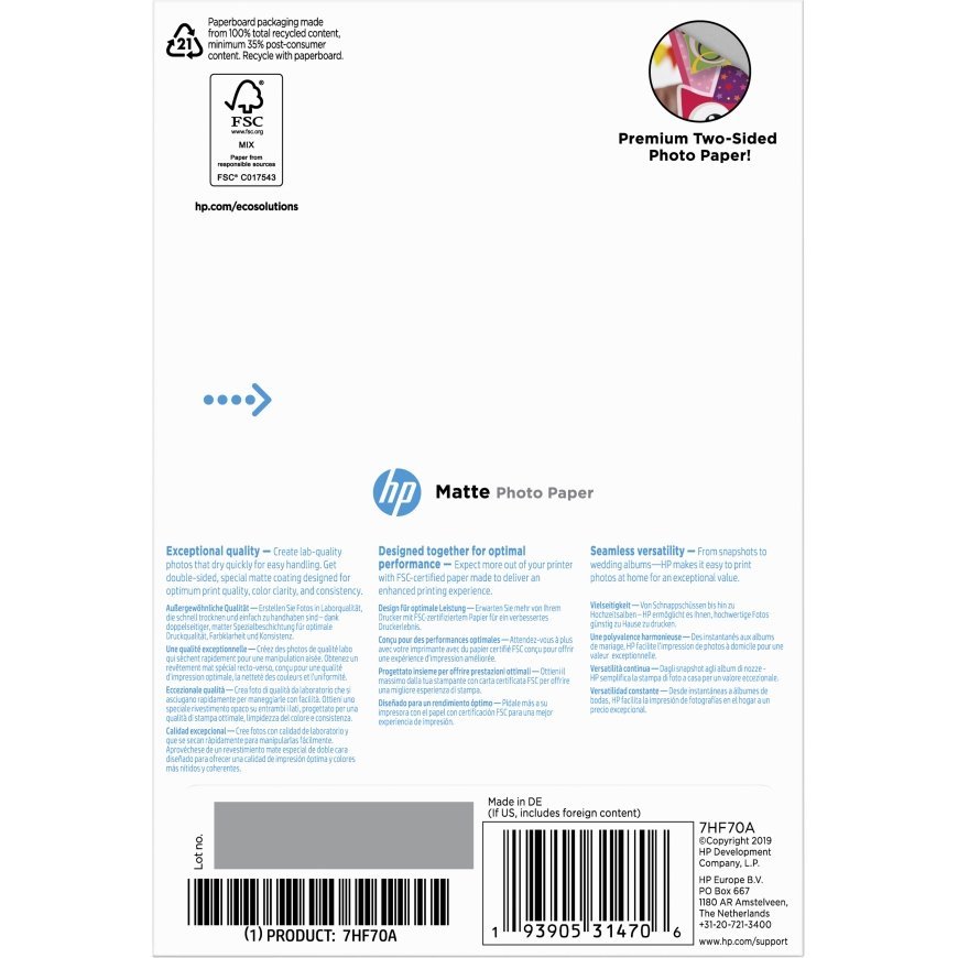 HP Матовая фотобумага , 25 листов, 10 х 15 см – 5