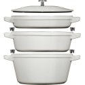Set of 3 naczyń żeliwnych with lid Staub - 24 cm, White truffle