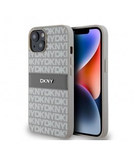 DKNY PU Leather Repeat Pattern Tonal Stripe Case for iPhone 14 B