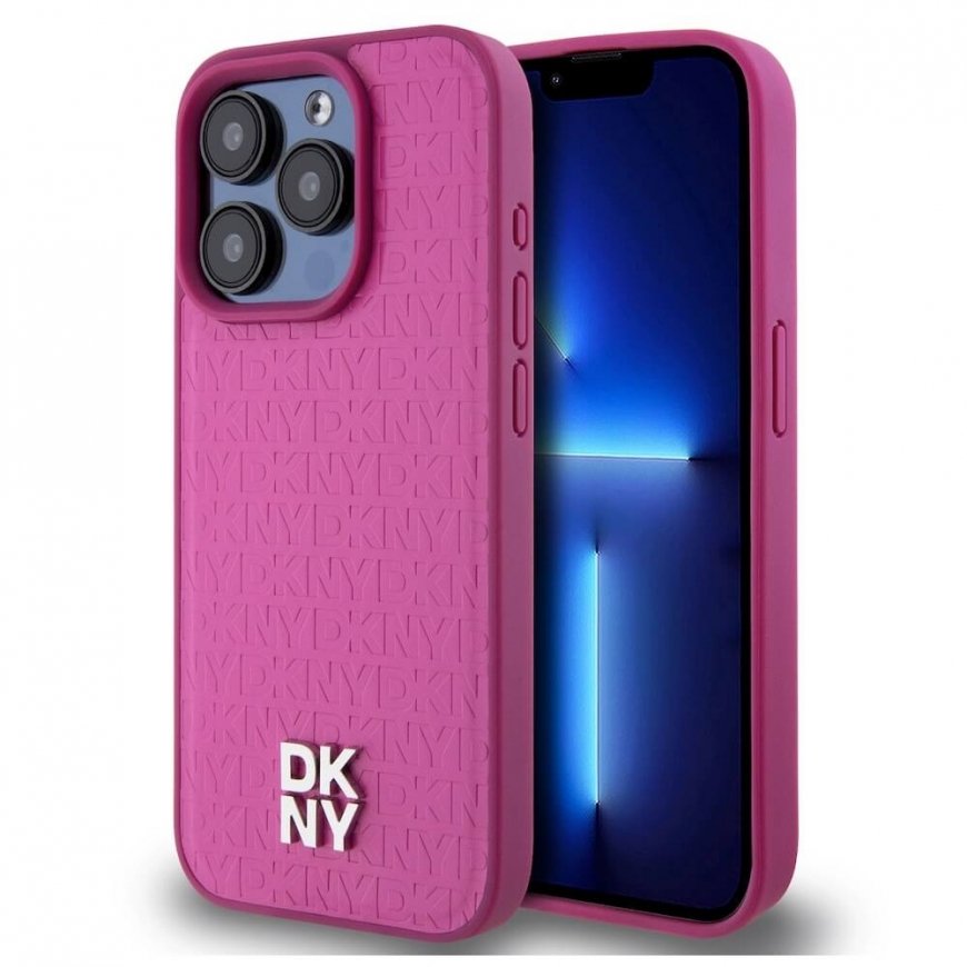 DKNY PU Leather Repeat Pattern Stack Logo MagSafe Case for iPhon