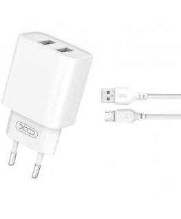 XO CE02C USB charger 2xUSB 2.1A + Micro USB cable 1m