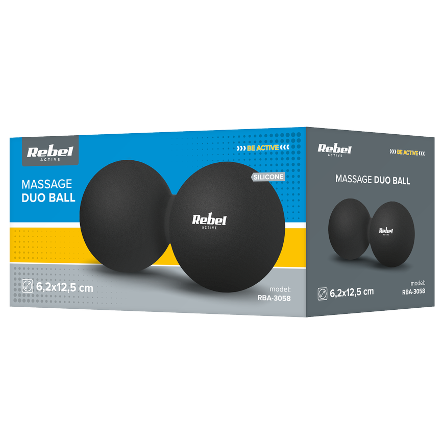 Duoball double massage ball 6.2cm, color black, silicone material, REBEL ACTIVE – 4