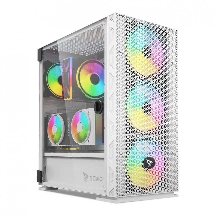 Savio Raptor White X1 ARGB Glass/Mesh White Computer Case Midi Tower Valkoinen