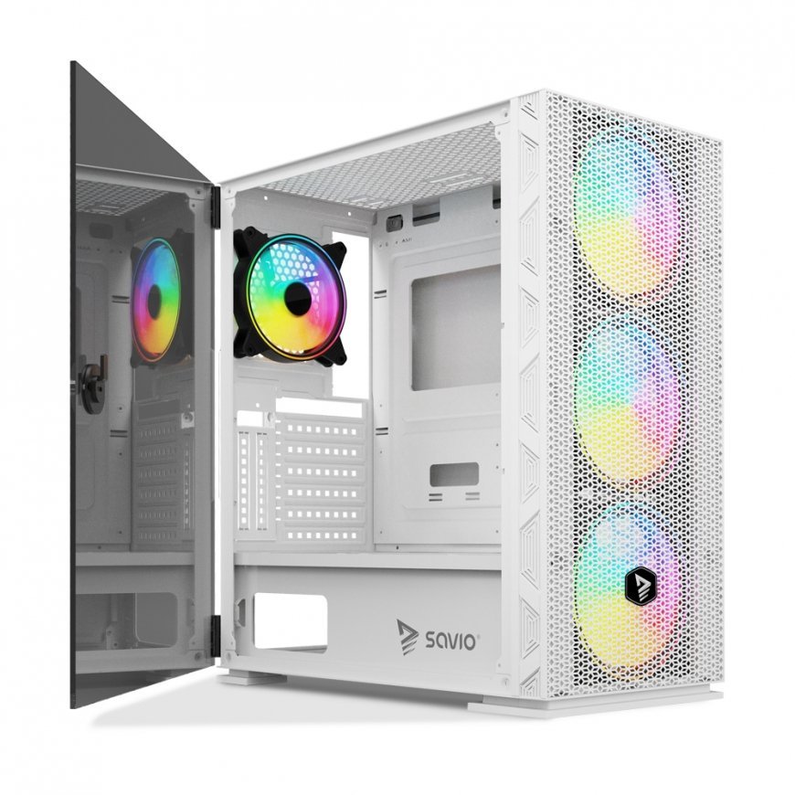 Savio Raptor White X1 ARGB Glass/Mesh White Computer Case Midi Tower Valkoinen – 2